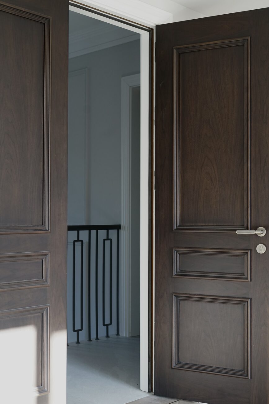 Three-panel dark walnut door