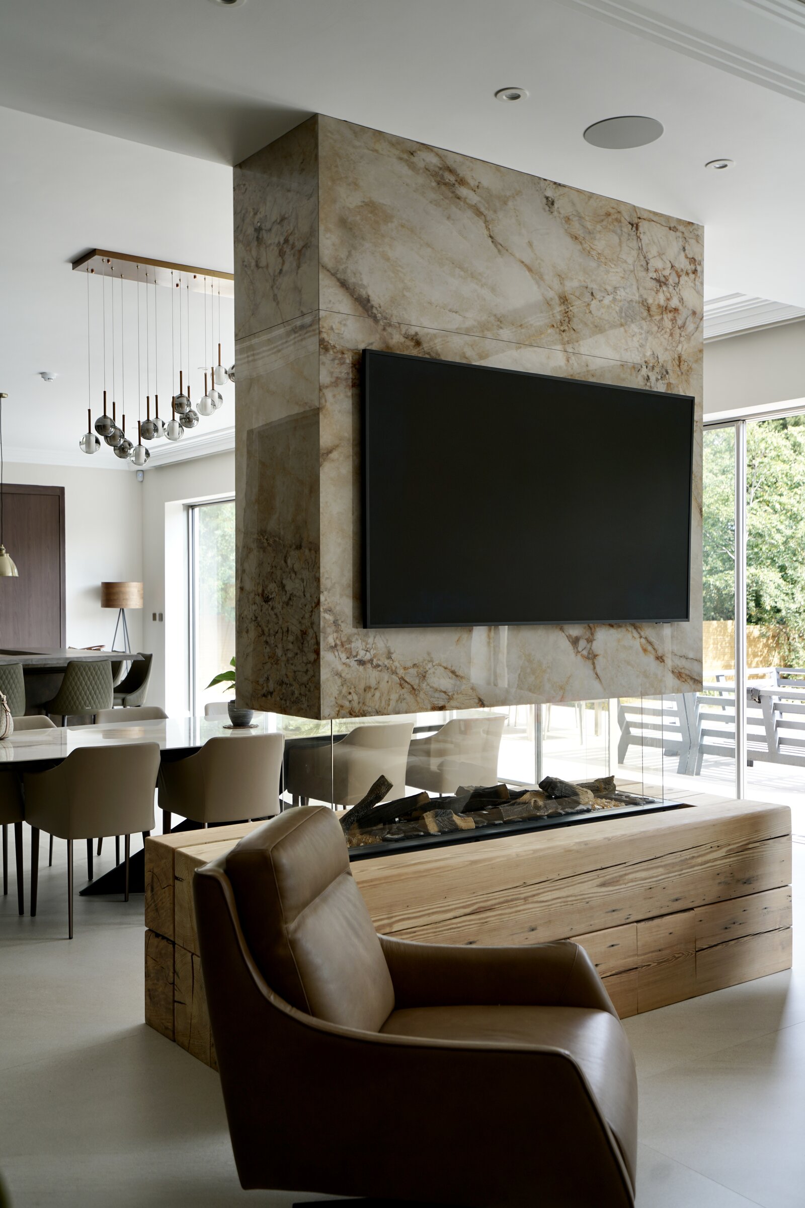 Marble feature wall with fireplace